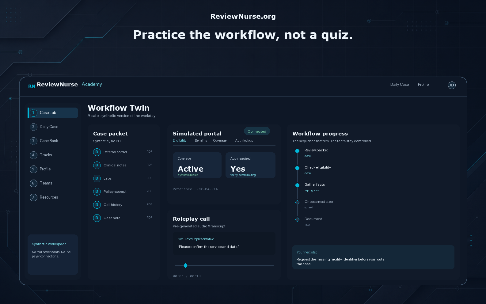 Role-play review session inside the ReviewNurse workspace