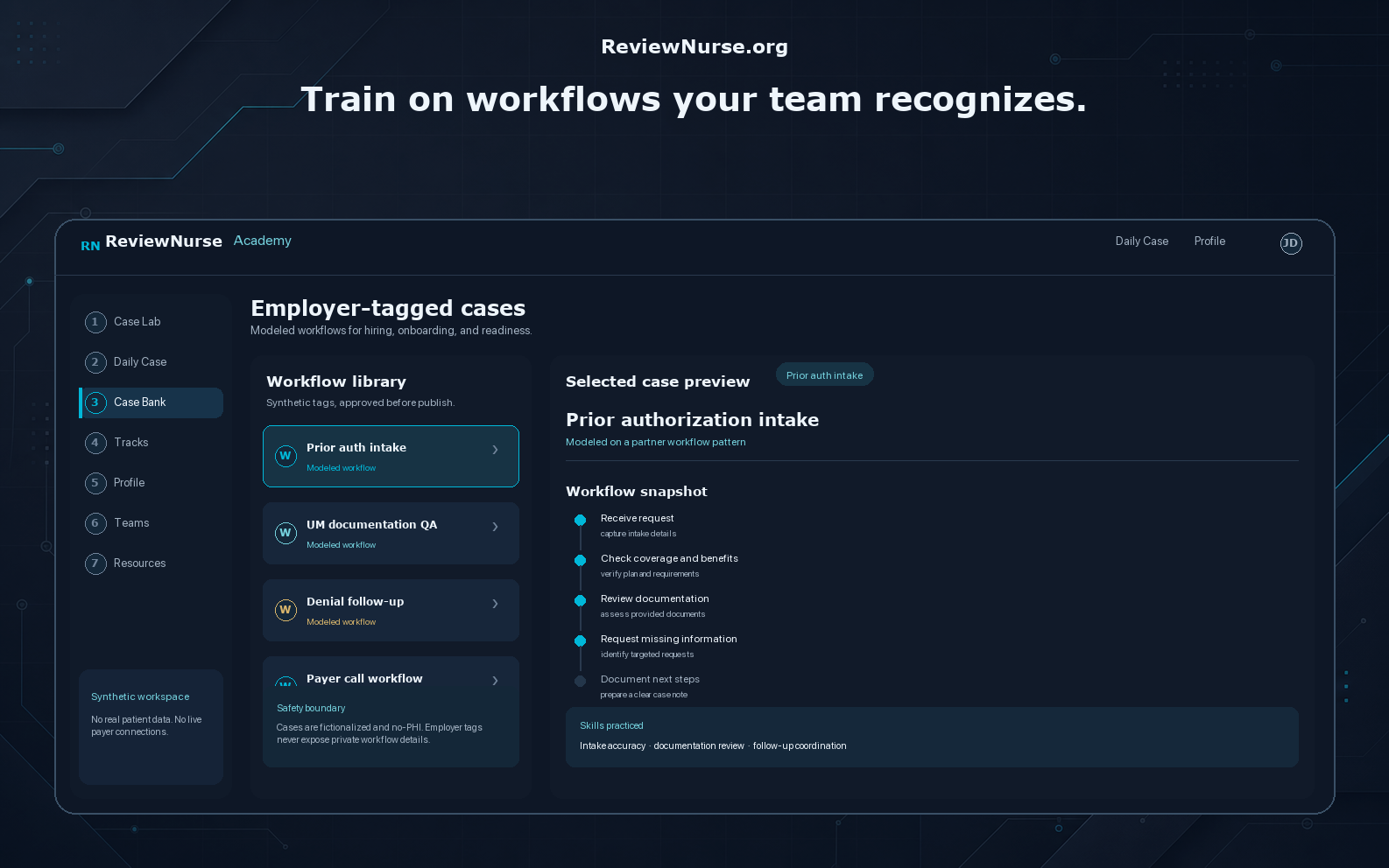 Employer-tagged review practice cases in ReviewNurse